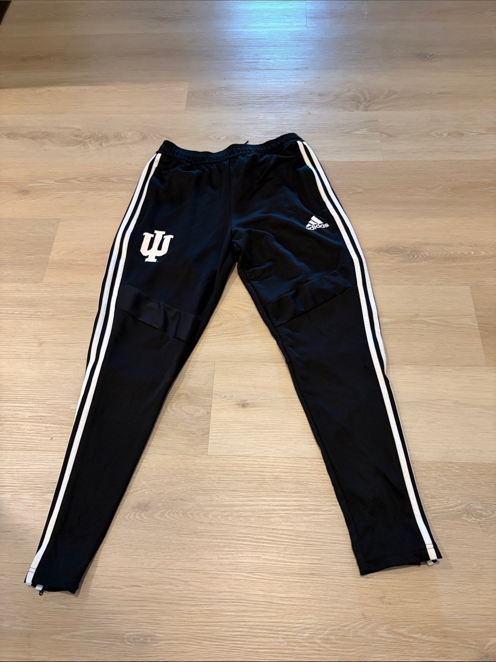 adidas Black Joggers with White Side Stripes and IU Logo